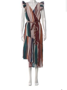 Apiece Apart Striped Multi-Color Wrap Midi Dress